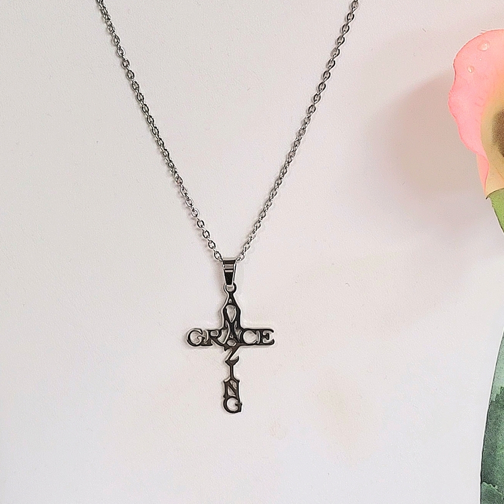 Titanium Steel Cross Pendant Necklace, amazing grace.